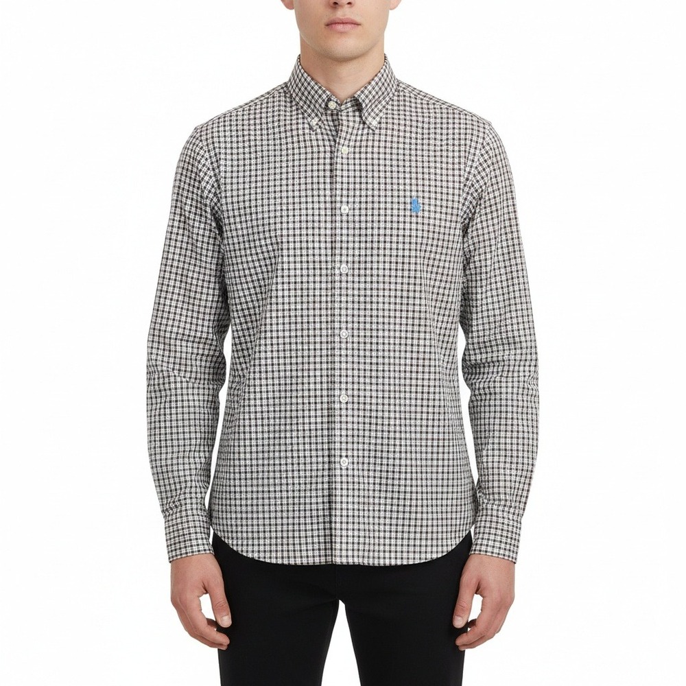 Ralph Lauren Men's Size Small Button Down Shirt Brown Check Plaid Stretch Cotton